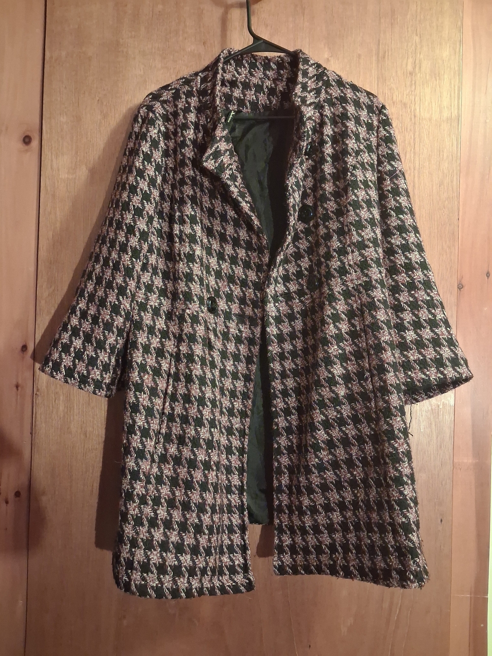 Vintage Red & Cream Houndstooth Pea Coat